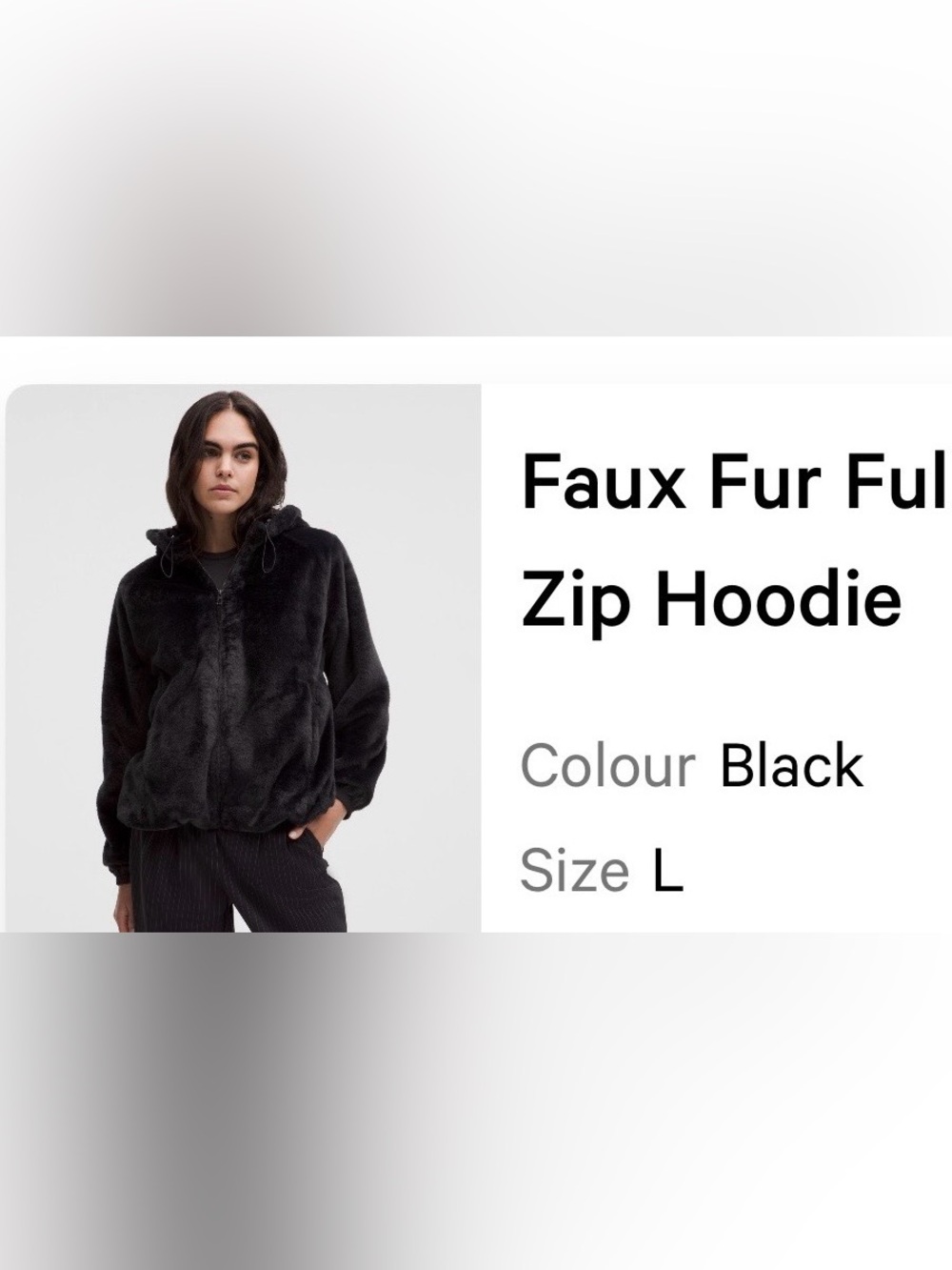 NWOT Lululemon Faux Fur Full Zip Hoodie Black Jacket size large